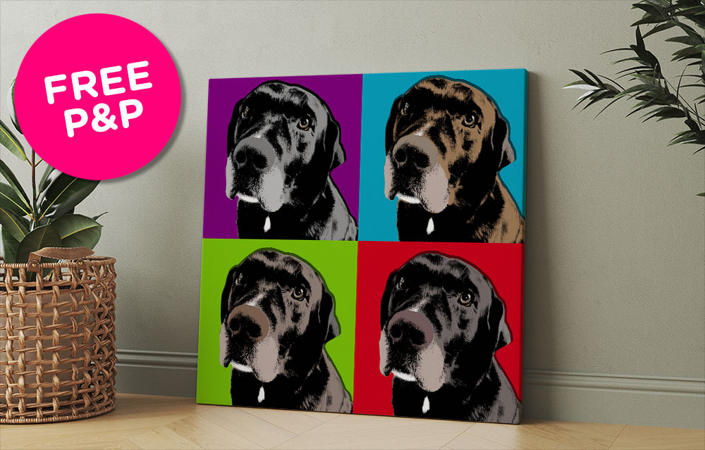 warhol personalised pop art dog canvas - our 4 panel option